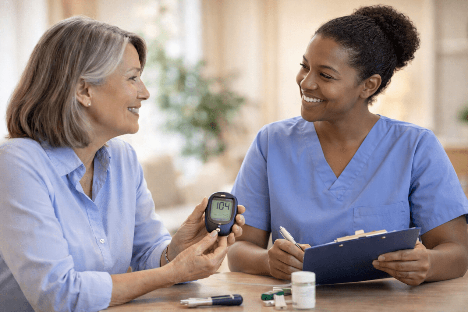 Diabetes care consultation with physician and patient
